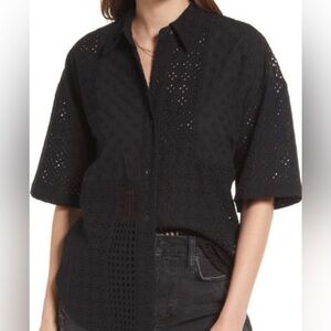 RAILS Yuri Black Eyelet Mix button up patchwork cotton street goth grunge US S